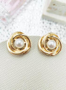 复古圆圈拉丝珍珠耳钉女气质设计感名媛耳饰新款爆款银针C252