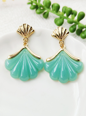 绿色银杏叶耳环女款气质时尚优雅耳坠新款耳饰C460