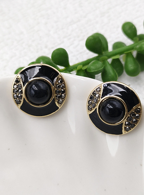 小众轻奢复古耳环女潮时尚高级感简约银针耳钉黑色滴油耳饰B889