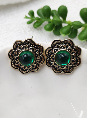 复古波西米亚民族风绿色气质耳钉银针耳坠耳饰无耳洞耳夹女B767