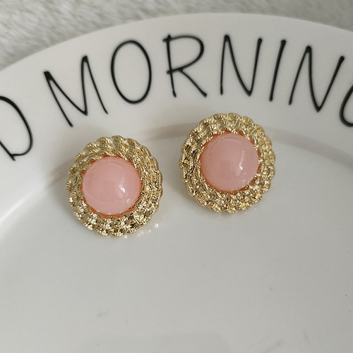 环女时尚新款潮耳钉圆形淡粉小