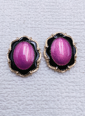 宫廷古董vintage复古气质百搭紫色珐琅滴油几何耳环银针耳饰女B59