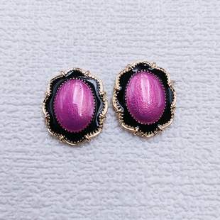 宫廷古董vintage复古气质百搭紫色珐琅滴油几何耳环银针耳饰女B59