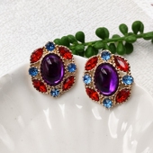 复古浮雕半圆花朵耳环欧美高级轻奢彩色个性 小众设计感耳钉B962