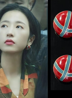 新款红色滴油耳饰时尚显气质耳针半球形耳饰女夏新款耳坠608