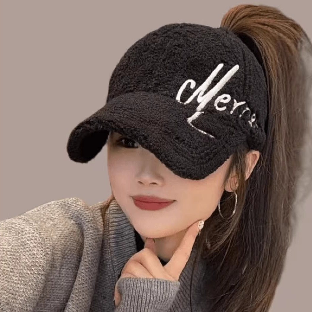 韩版羊羔绒空顶鸭舌帽保暖显脸小