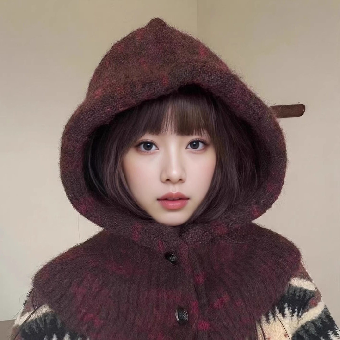 巴拉克拉法羊毛混纺针织帽子女秋冬围脖一体护耳毛线帽保暖套头帽