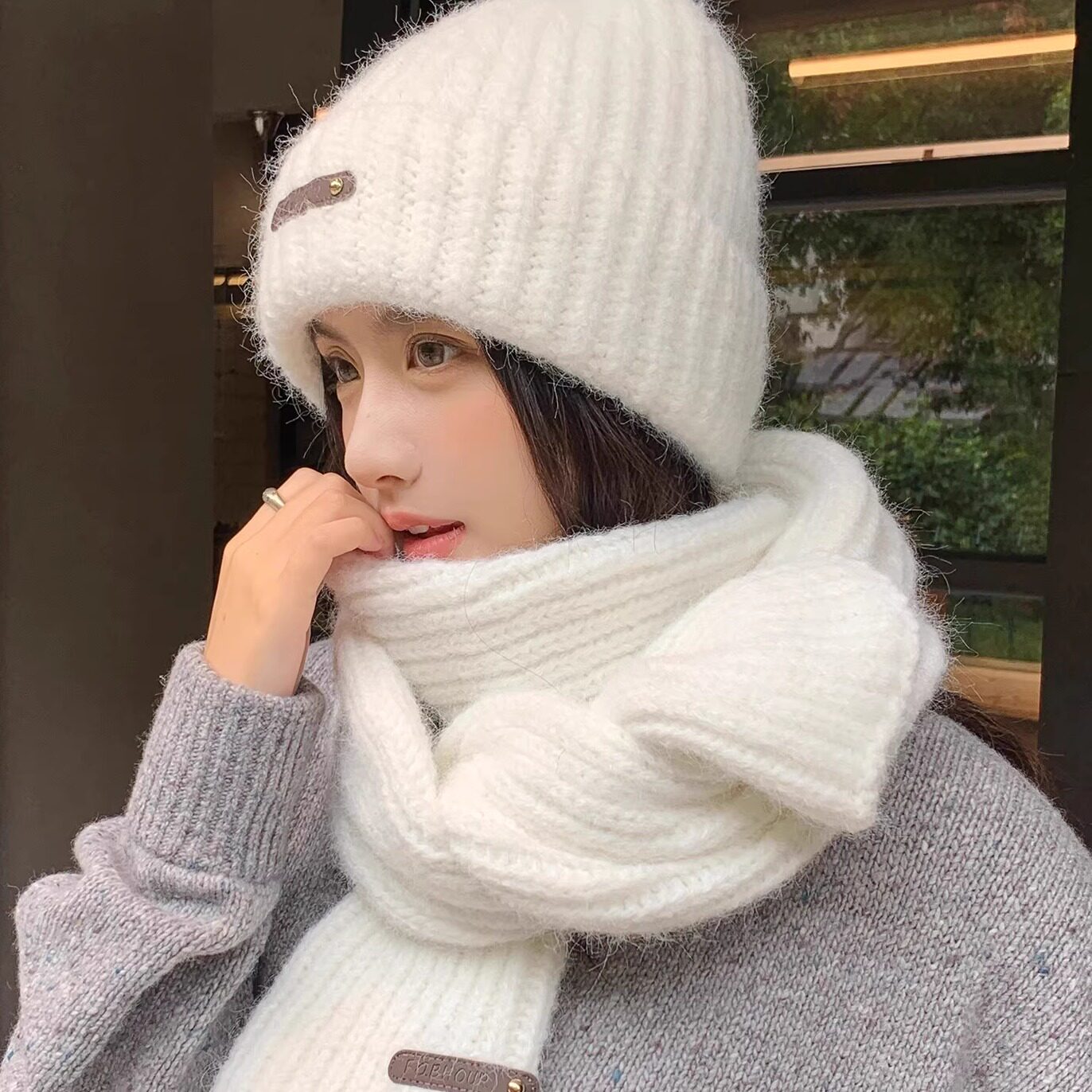 韩版时尚针织帽女冬保暖帽子围巾