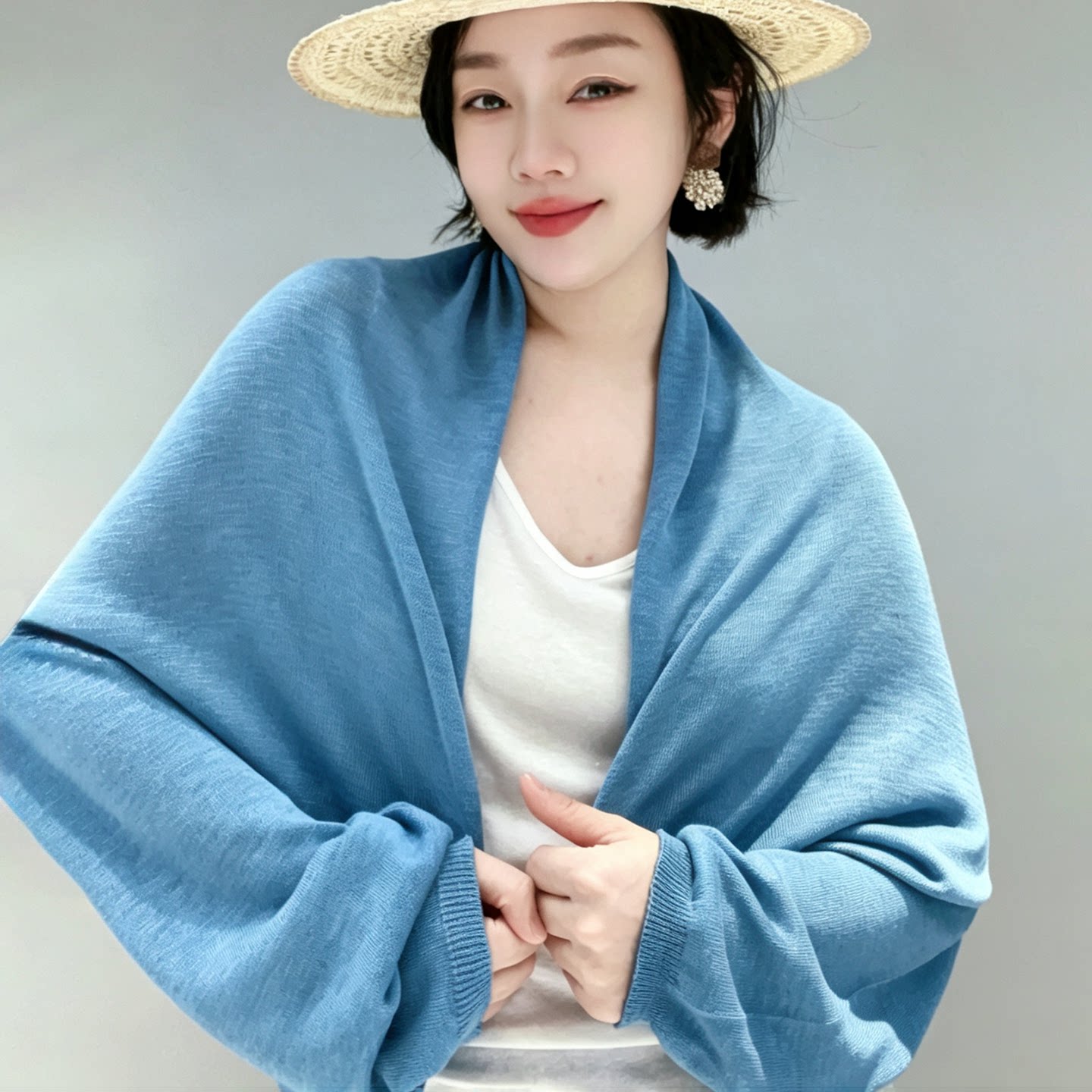法式竹节麻针织披肩女高级感外搭
