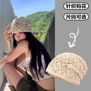 日系氛围感手工编织堆堆帽子女秋冬季镂空保暖毛线帽洋气包头冷帽