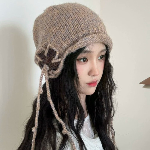 手工钩织流苏保暖帽显脸小堆堆帽