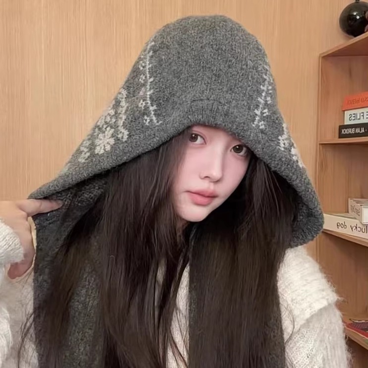 韩版巴拉克拉法针织帽子女秋冬季围巾一体保暖毛线帽骑行护耳冷帽
