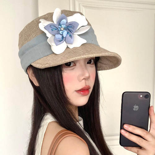 亚麻织带马术帽女透气防晒显脸小