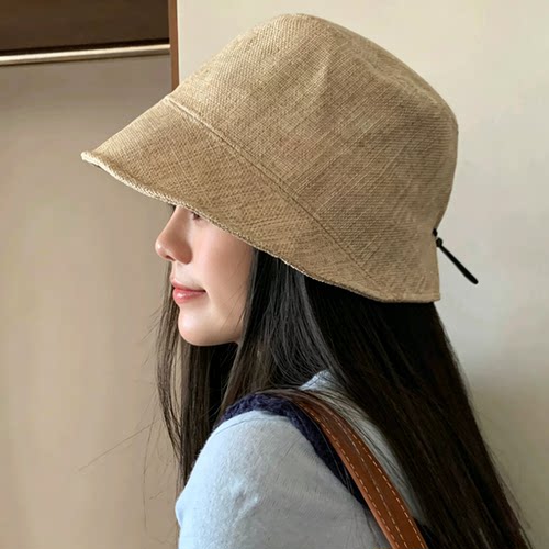 日系纯色棉麻渔夫帽女透气显脸小