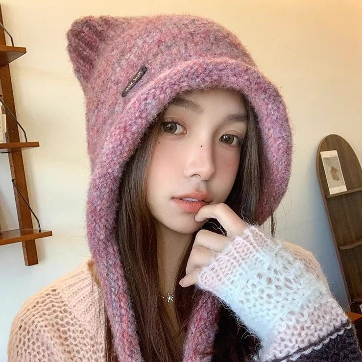 可爱猫耳混色针织帽子女秋冬季新款保暖加厚套头帽护耳卷边毛线帽,服饰配件/皮带/帽子/围巾,帽子,淘宝优惠券,粉丝福利购,淘宝优惠卷
