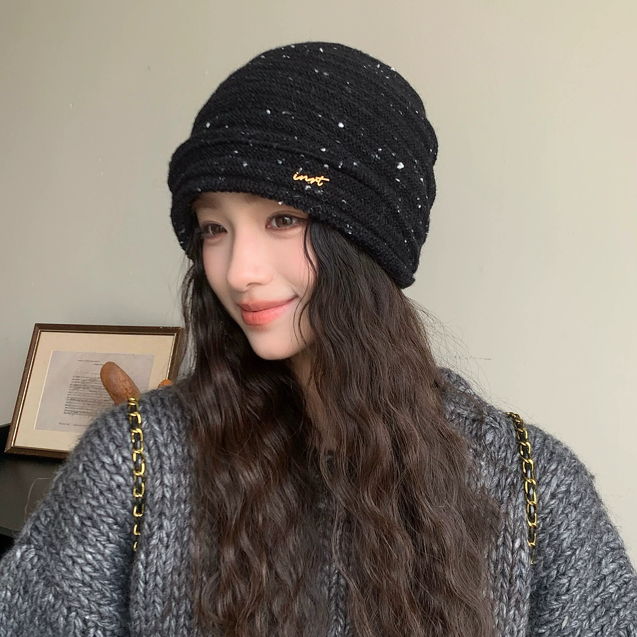 韩版时尚亮片堆堆冷帽保暖显脸小
