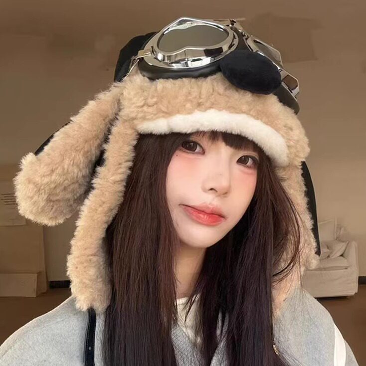 新款飞行员眼镜加绒雷锋帽保暖女