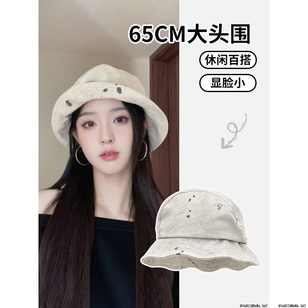 日系复古点点涂鸦渔夫帽女春秋小众设计贝雷帽休闲百搭显脸小盆帽
