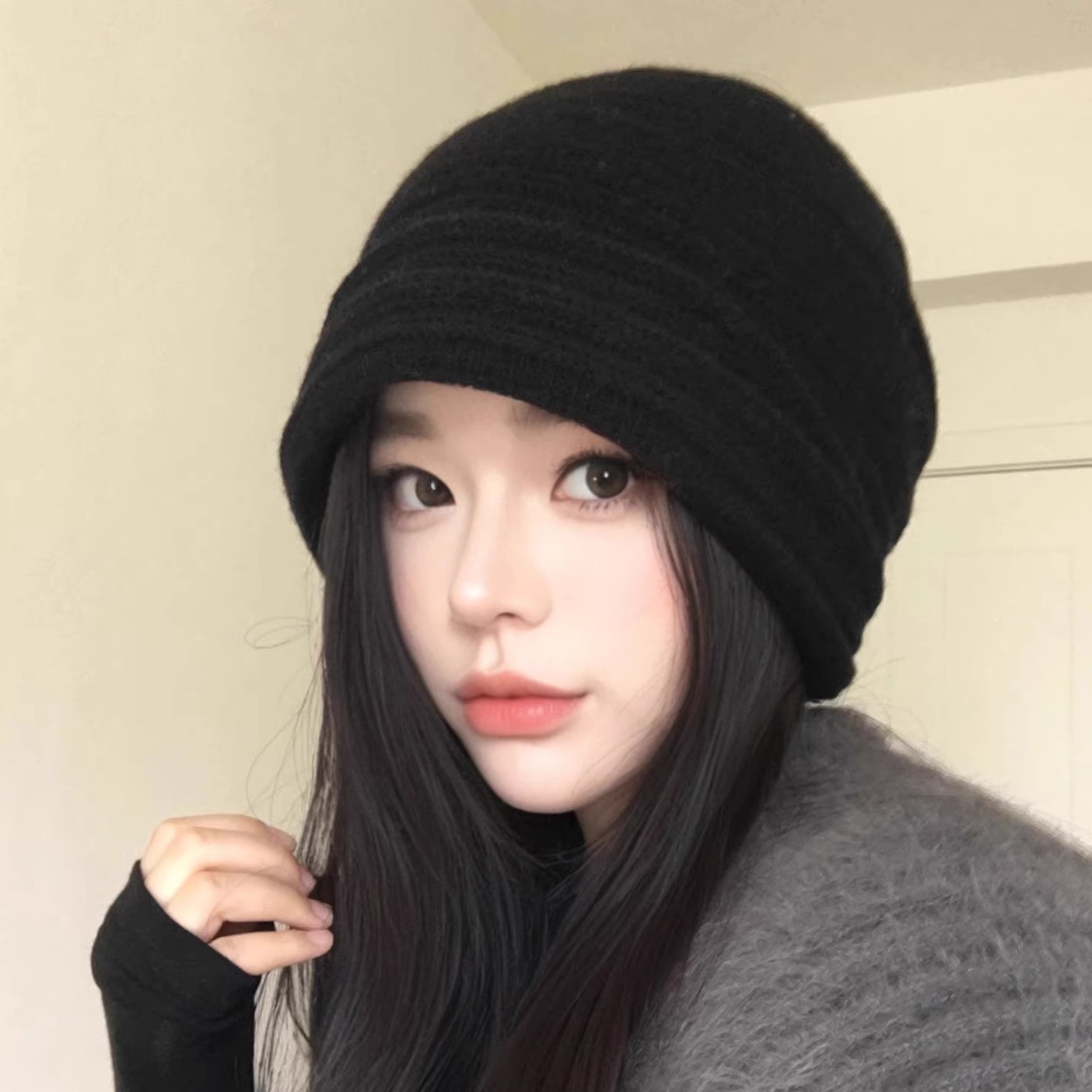 韩系高品质含羊毛堆堆帽女冬保暖