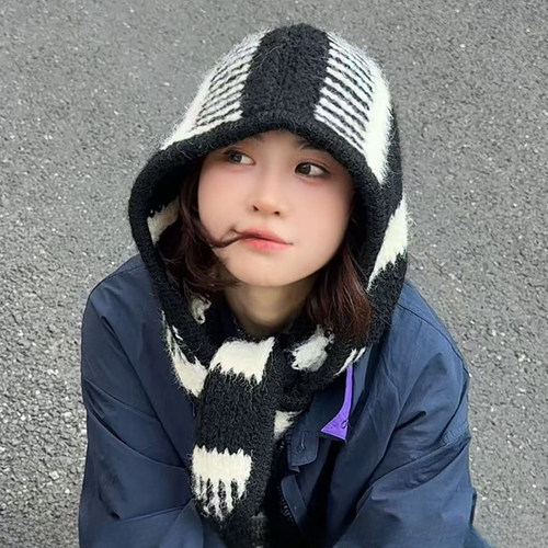 巴拉克拉法帽子女冬季2025新款含羊毛保暖护耳针织帽围巾一体帽冬