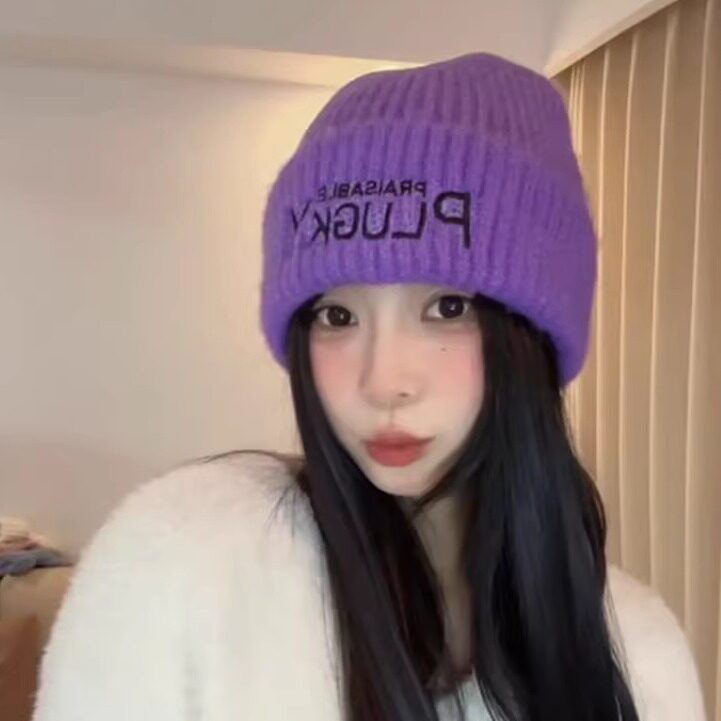 新款字母针织帽女秋冬保暖加厚帽