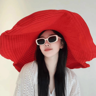 25cm超大帽檐夏季 渔夫帽女 遮脸帽子透气夏天防晒遮阳帽可塑型时尚