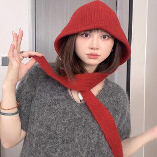 韩版休闲百搭巴拉法克帽子女秋冬护耳针织帽出游披肩显脸小包头帽