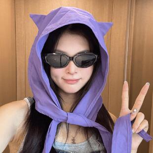 小恶魔绑带速干防晒遮阳帽子女薄款护耳头巾帽子可爱猫耳朵包头帽