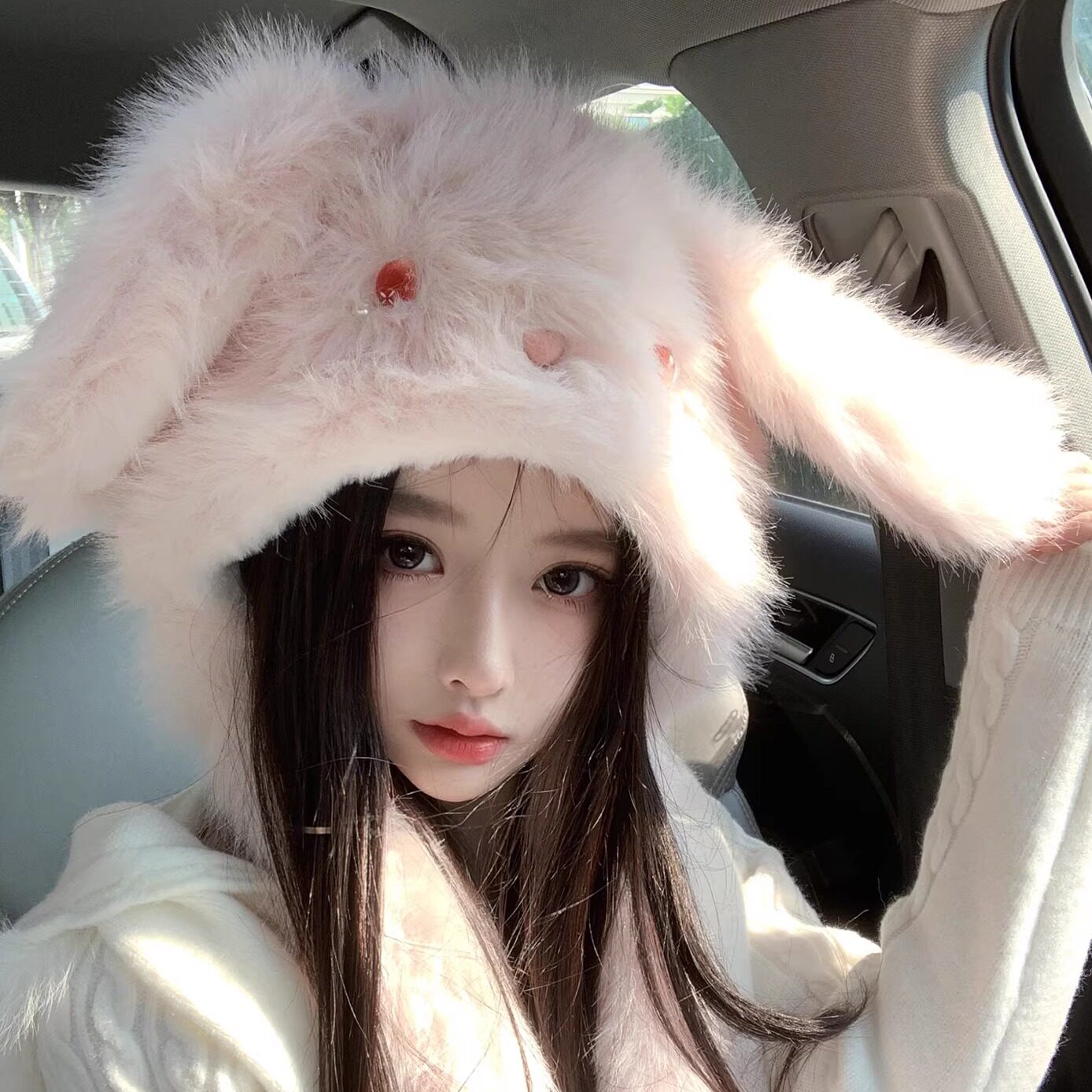 女可爱兔耳朵毛绒帽加厚保暖护耳