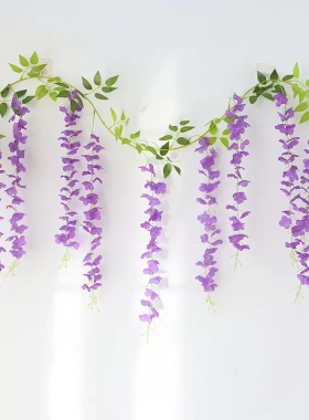 单支仿真紫藤花假花藤条装饰花缠绕吊顶塑料花藤蔓垂挂紫藤花串