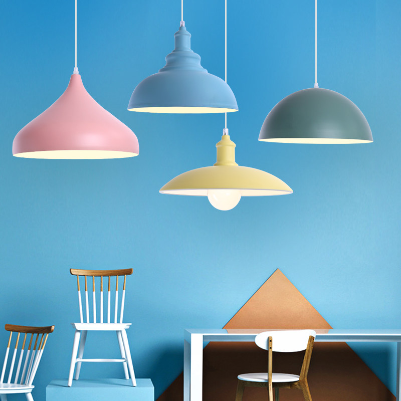 北欧工业风吊灯彩色铁艺创意马卡龙餐厅吧台奶茶店工作室简约灯具