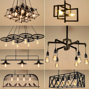 复古车轮灯饭店卡座餐厅吧台铁艺包间奶茶店创意服装鸟笼大厅吊灯