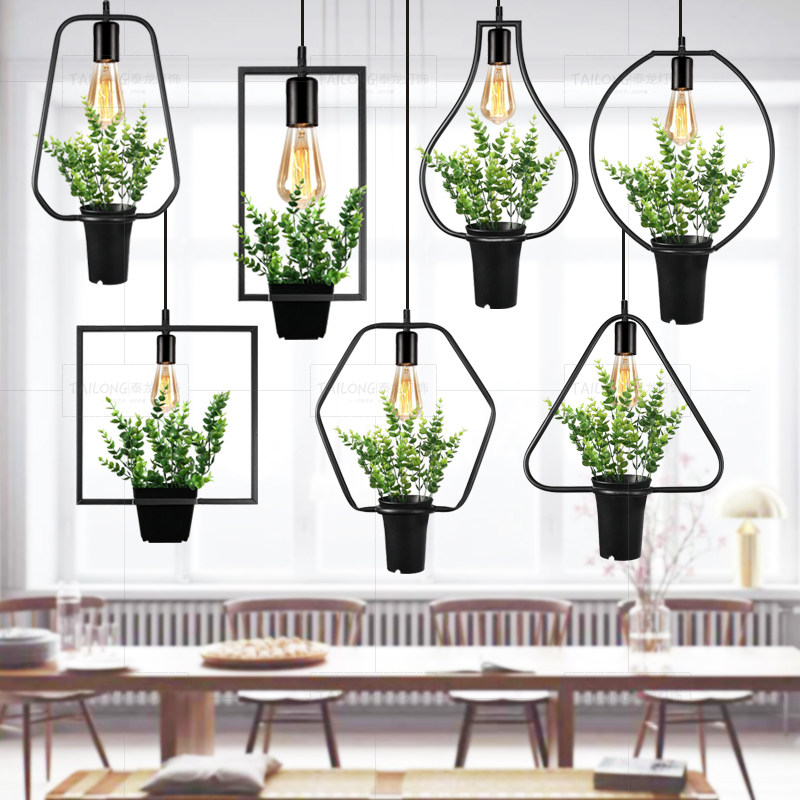 工业风餐厅灯田园花草灯服装店咖啡厅单头简约吧台创意植物吊灯具