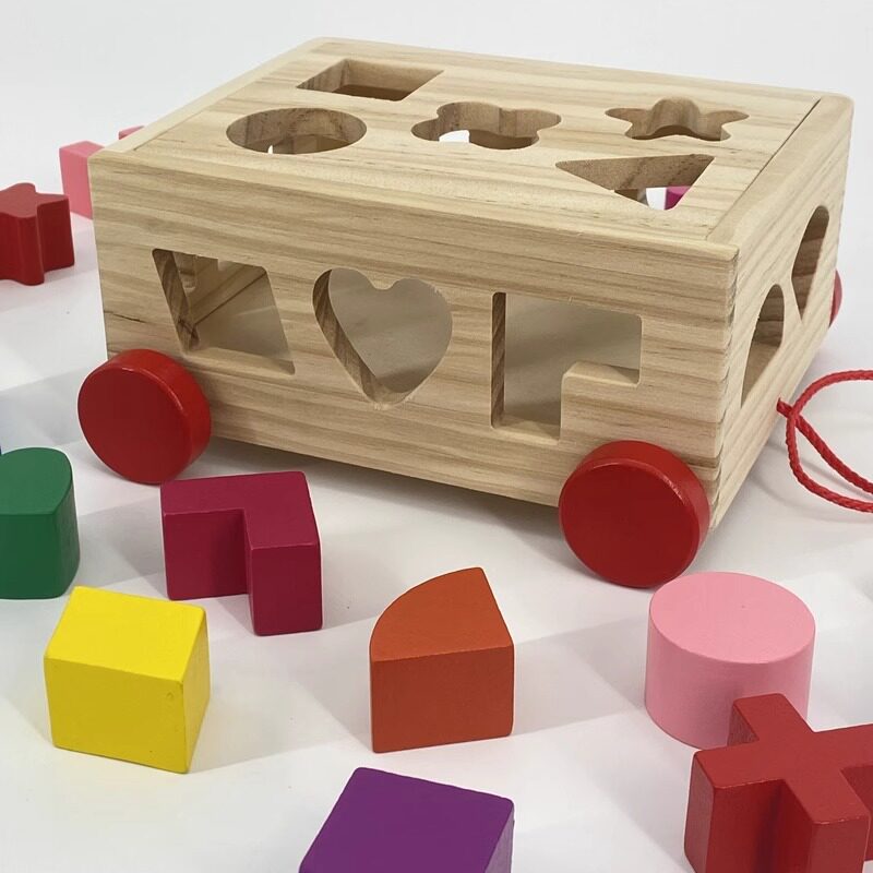 十五孔拖拉智力盒多功能形状配对积木早教儿童益智木制拖车玩具