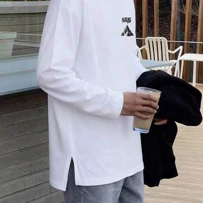 纯棉长袖宽松设计感男装开叉