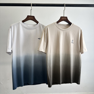 5516 百搭汗衫 弹力水洗棉男士 透气抗皱圆领立体印花渐变色T恤时尚