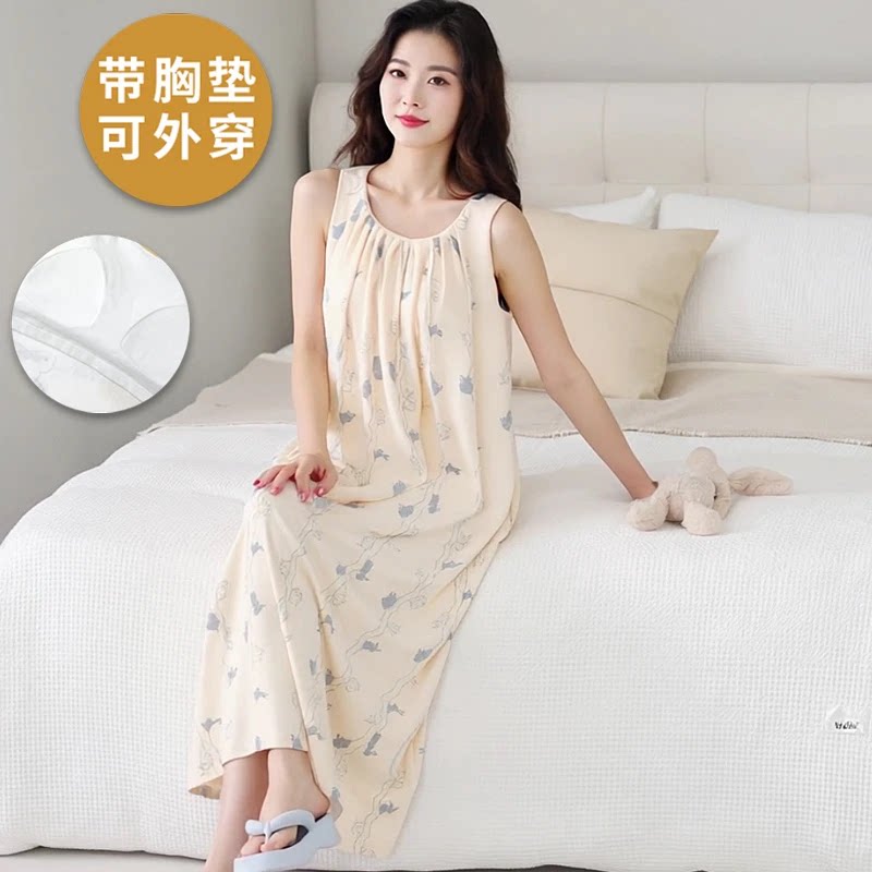 睡裙女款夏季背心带胸垫防凸点女士夏天可外穿无袖连衣裙2026新款图片