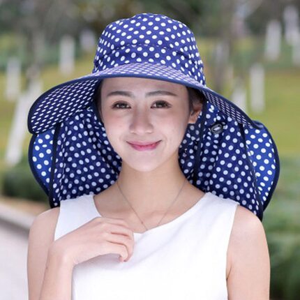 防晒太阳帽子女夏采茶遮脸遮阳帽可折叠防紫外线户外骑车百搭大沿