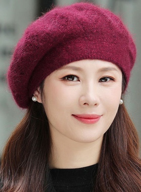 贝雷帽子女冬季中老年人双层加厚妈妈棉帽时尚百搭洋气针织毛线帽