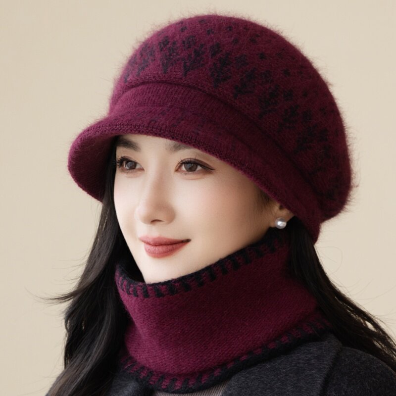 中老年人帽子女冬季妈妈兔毛针织毛线帽奶奶老太太加厚保暖鸭舌帽