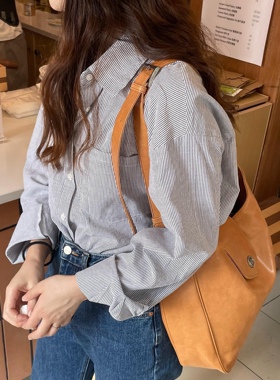 现货minitmute港风巴顿复古纯色单肩包鱼子酱纹理斜挎包 韩国小众