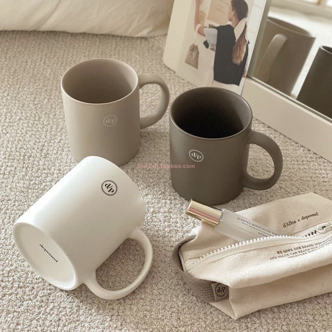d/p新款沙色灰褐色陶瓷马克杯字母LOGO韩国直邮设计师品牌depound