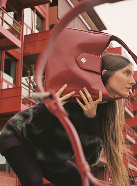 现货minitmute港风巴顿复古红色单肩包鱼子酱纹理斜挎包 韩国小众