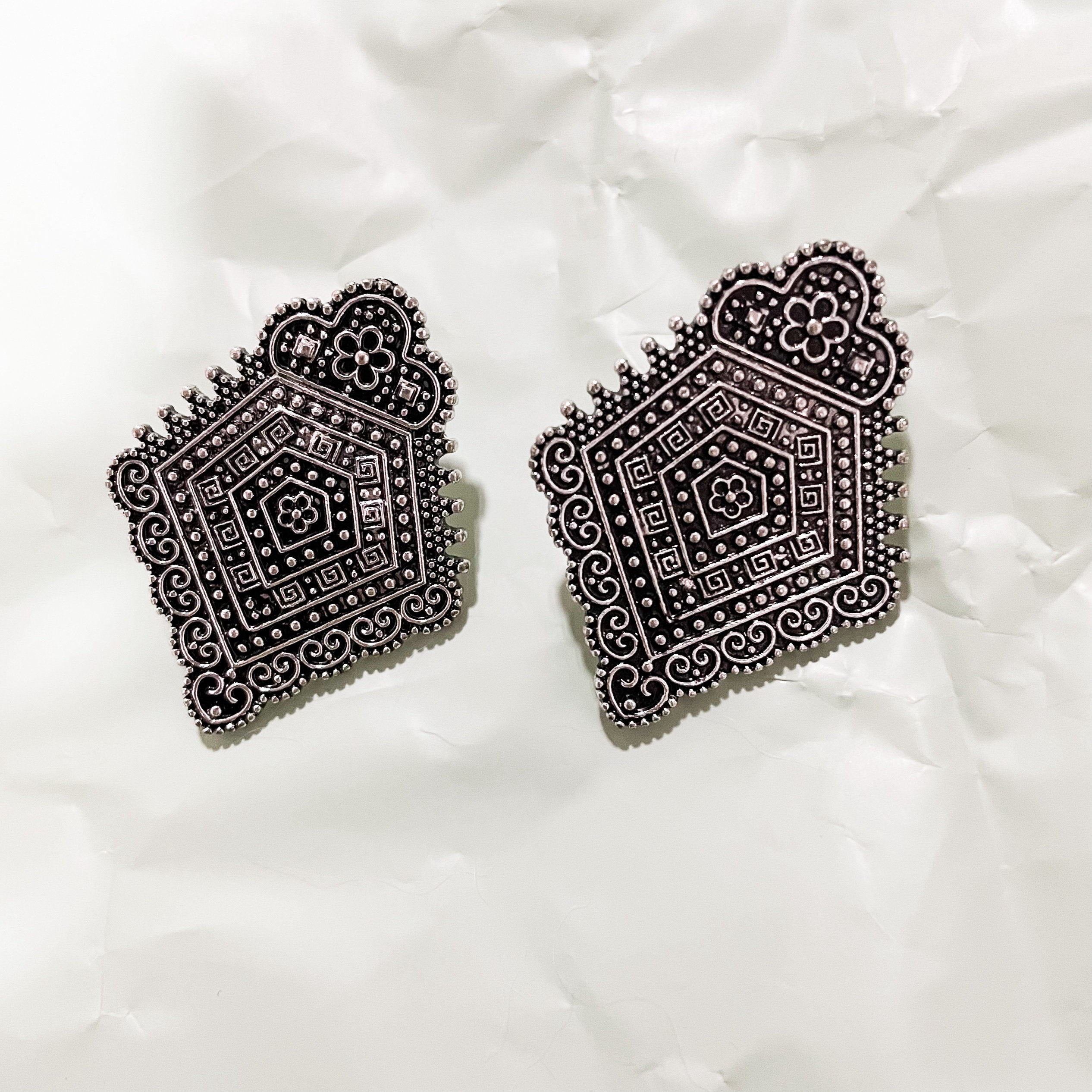 复古巴洛克风格枪黑色大耳环耳饰耳坠深灰街头风合金夸张贴耳现货