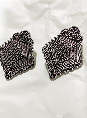 复古巴洛克风格枪黑色大耳环耳饰耳坠深灰街头风合金夸张贴耳现货