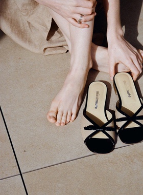 minitmute夏季蝴蝶凉鞋ribbon slipper 丝带低跟拖鞋凉拖韩国直邮