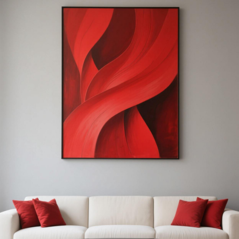 现代简约风红调装饰画沙发背景墙挂画壁画玄关抽象画客厅落地画