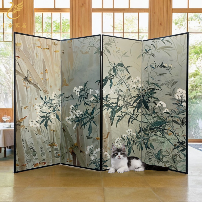 法式中国风手绘银箔屏风婚纱摄影背景摆设装饰画酒店餐厅客厅折屏