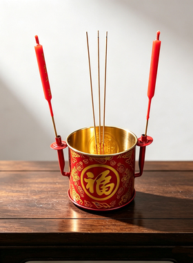 圆香炉铁皮家用室内供奉佛香供香插香座拜神礼佛线香插蜡烛焚香炉