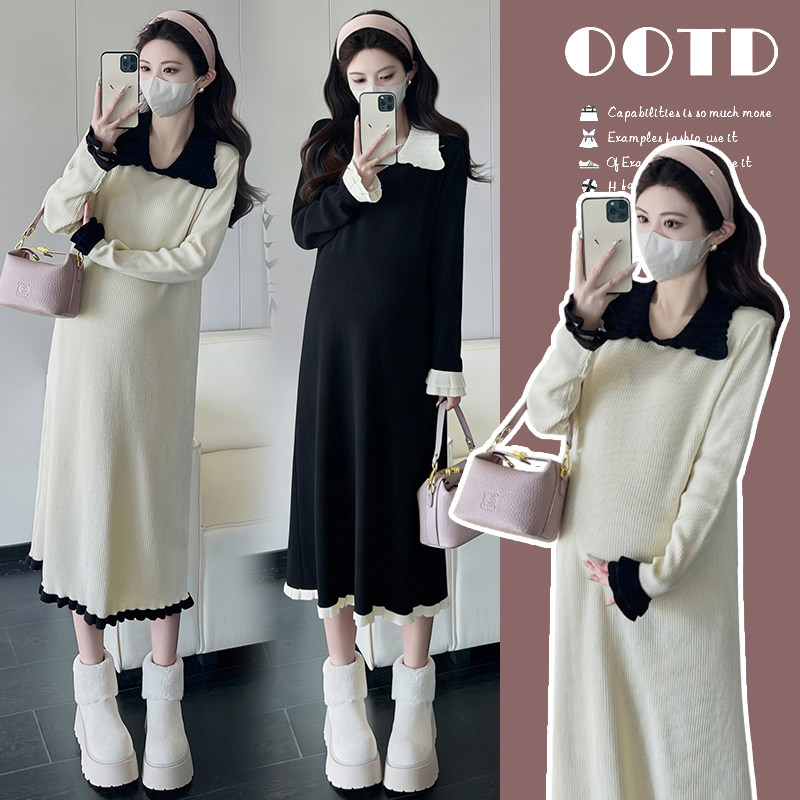 大码孕妇春秋针织哺乳毛衣连衣裙